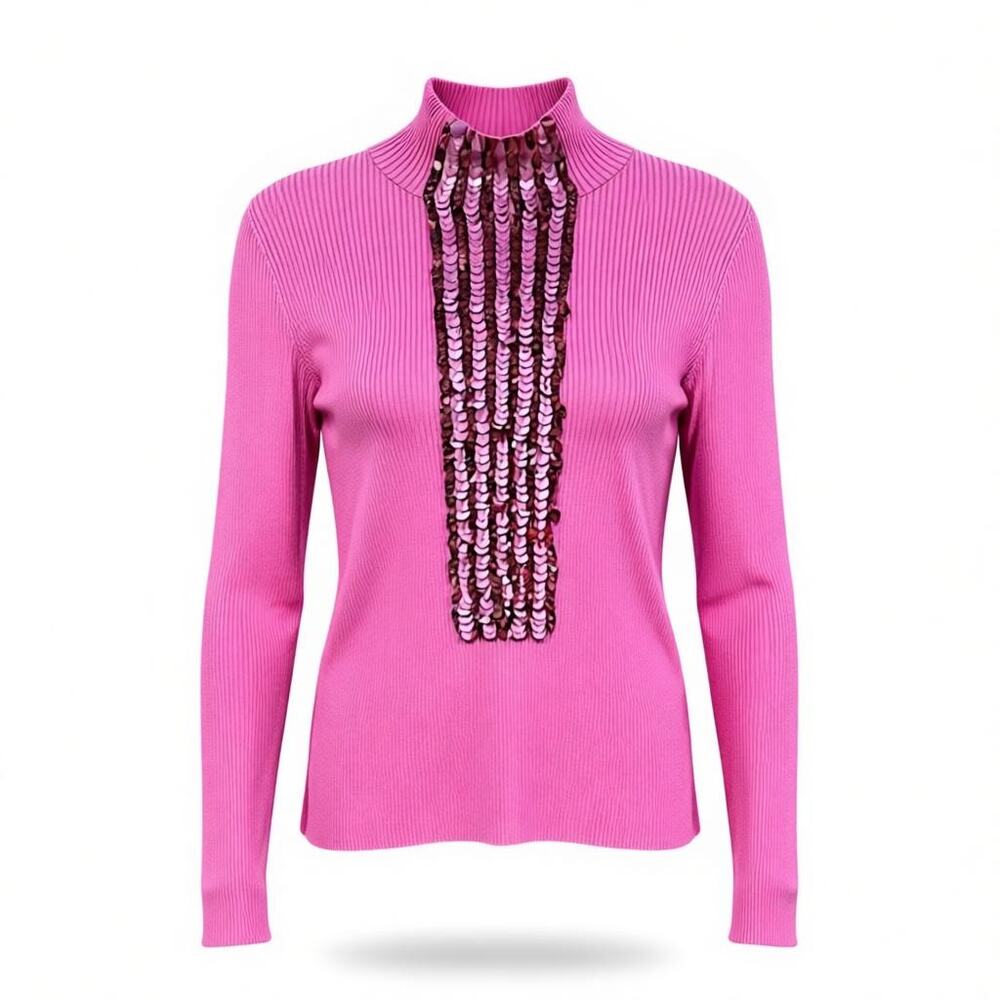 Delpozo Pink Merino Wool Sequin Sweater Size M NWT